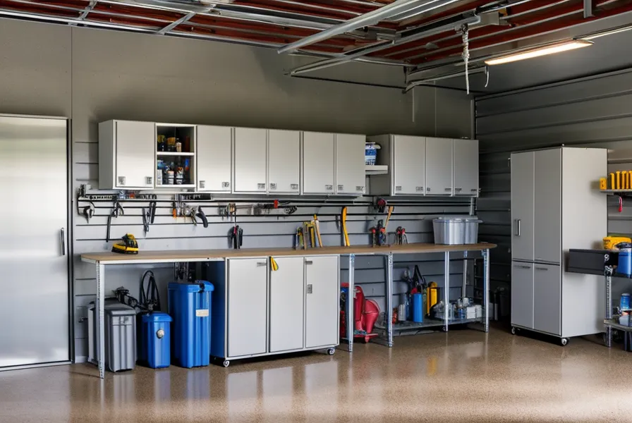 A tall vertical Aqua Tower water storage unit standing in a garage corner.
