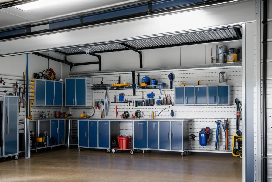 Suburban household water storage containers organized for emergency preparedness and disaster planning