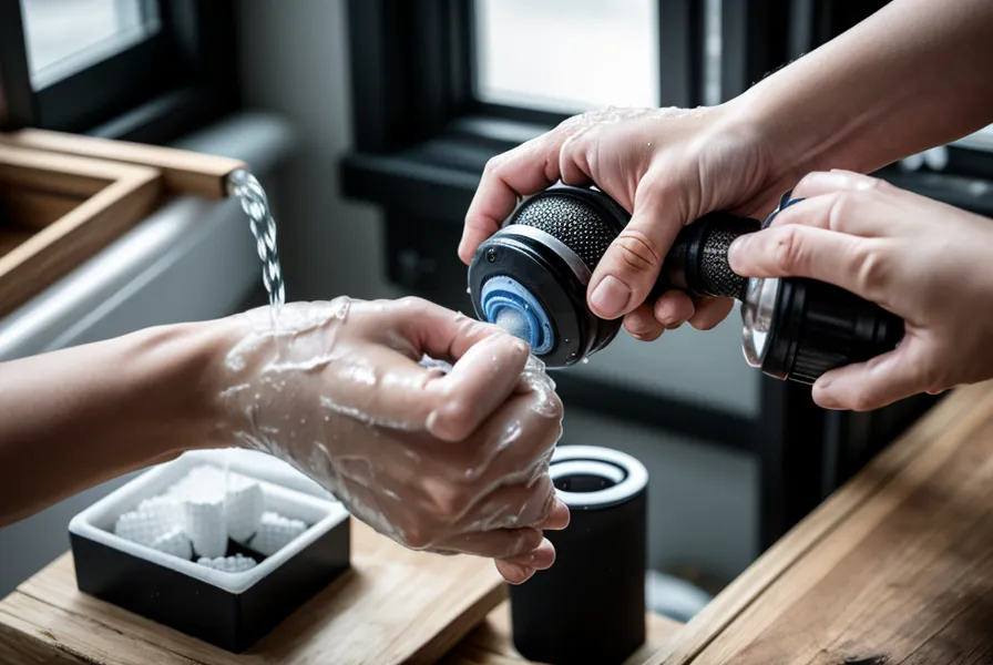 Close-up of a water filter O-ring being installed during a garage test.