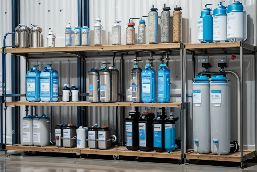 A David's Shield water filter unit sitting on a workbench next to IT gear.
