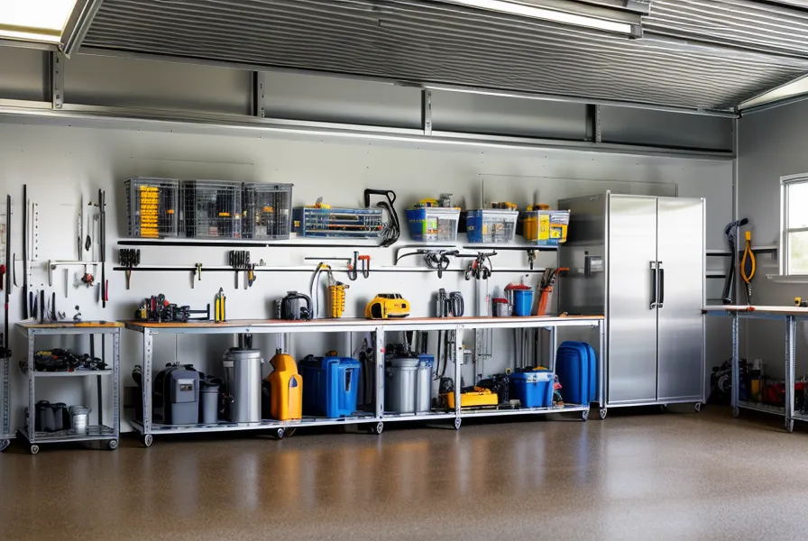 Water storage prep in a suburban Houston garage with stacked containers ready for hurricane season