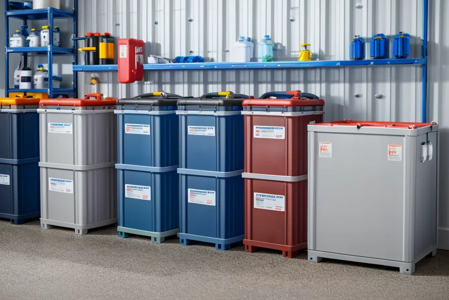 Close-up of a modular SmartWaterBox fitting into a narrow garage shelf.