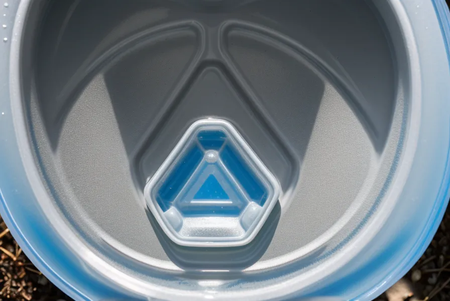 Close-up of the HDPE 2 recycling symbol on the bottom of a water container.