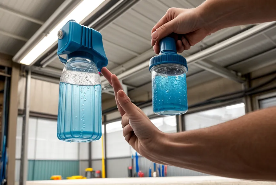 Adding bleach drops to a large water storage footer-a116d1 for purification.