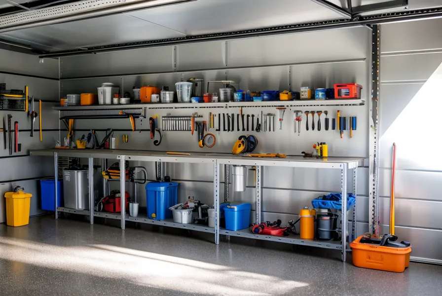 The SmartWaterBox filtration and storage system inside a suburban garage.