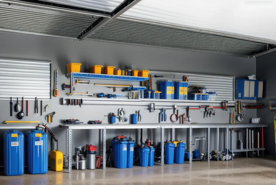 A backup water filtration system being tested on a garage workbench for an emergency preparedness comparison