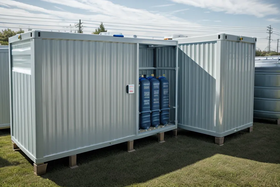 An emergency water storage box efficiently tucked into a crowded suburban garage.