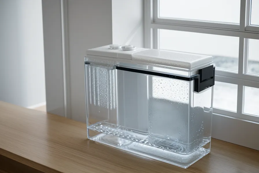 Close-up of a SmartWaterBox filtering water on a garage workbench.